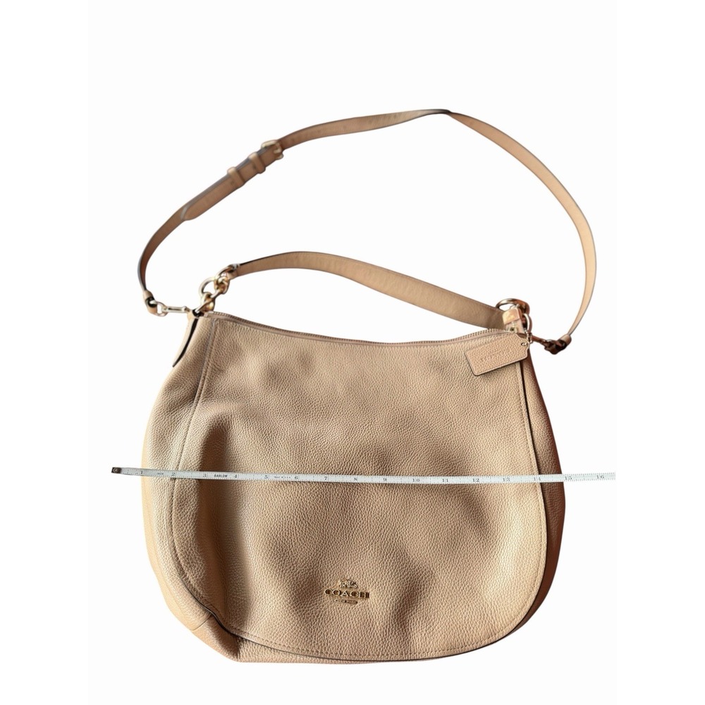 Coach Pebbled Beige Shoulder Bag with Adjustable Strap, Zipper & Logo Accent